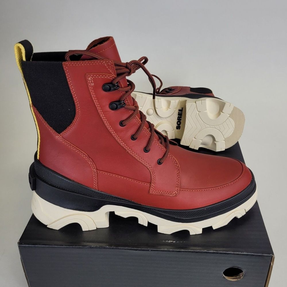 Sorel Womens Brex Lace-Up Boots Red Black Waterproof Bootie Modern Chunky Heel